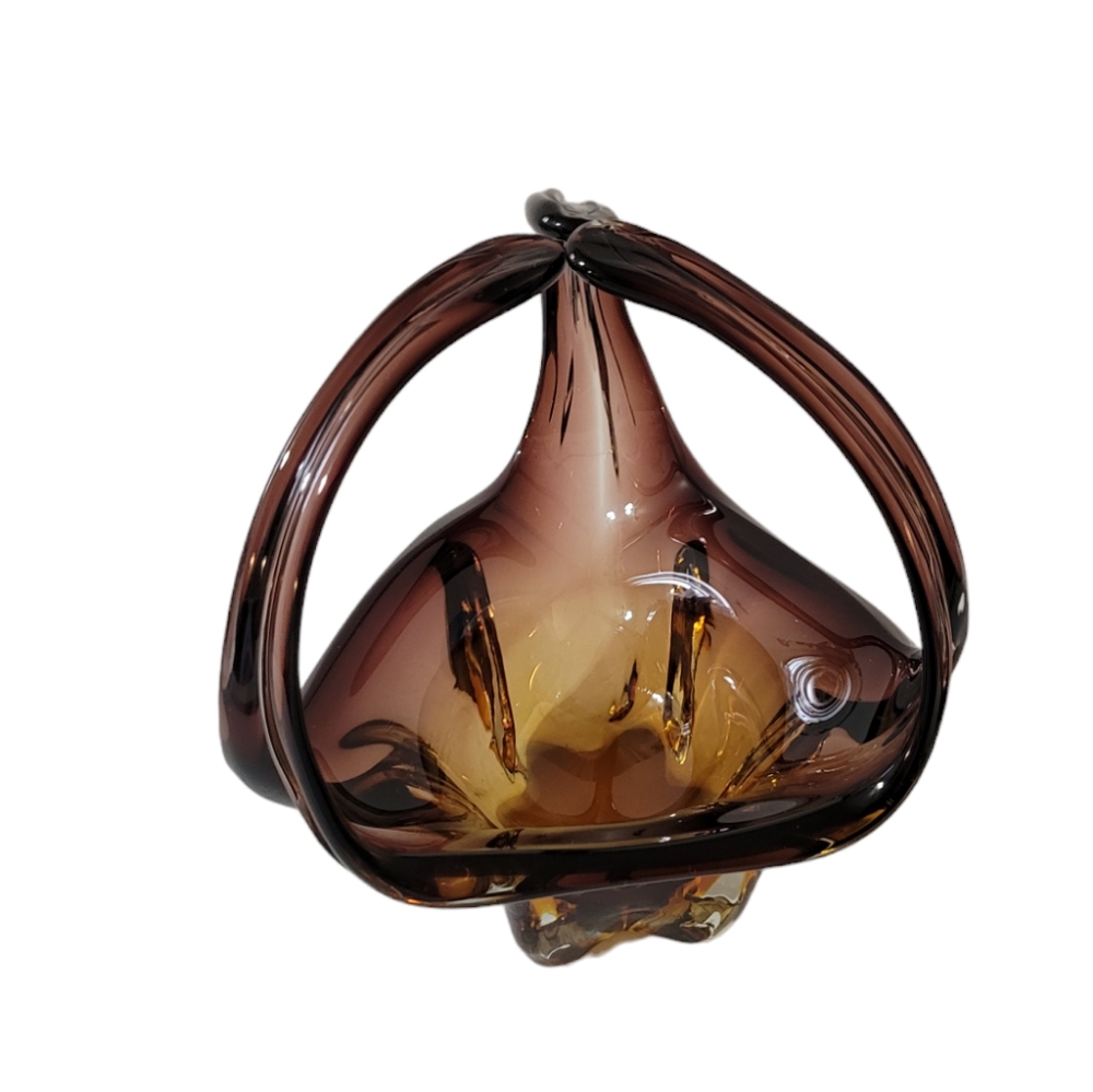 Murano Hand Blown Art Glass Bowl Amethyst Amber